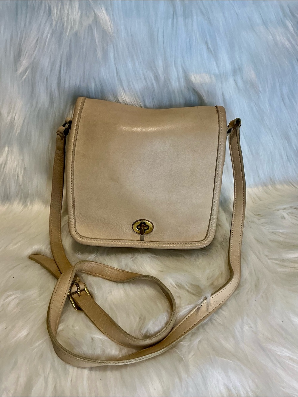Coach Beige Leather Turn-Lock Crossbody Bag